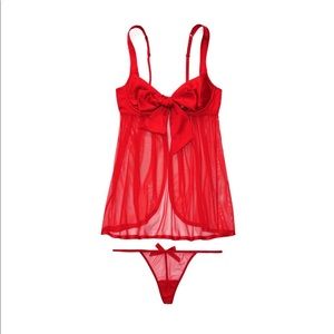 Adore Me Besima unlined sexy red bow babydoll lingerie nightie nightgown large